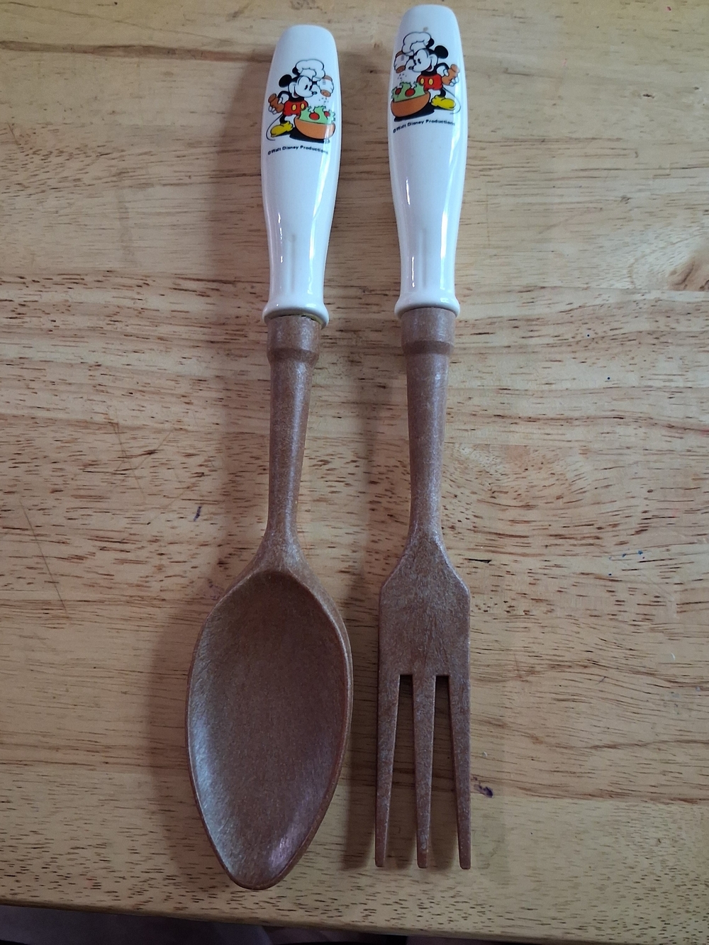 Chef Mickey Disney Salad Spoon And Fork Ceramic Handles, Resin Utensils